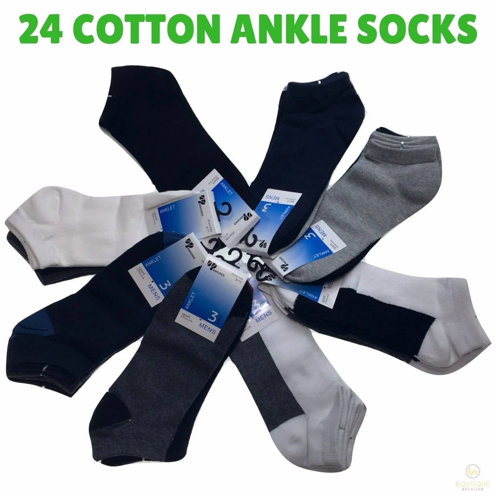 24x COTTON ANKLE SOCKS Sport Low Cut Mens Womens Running  BULK Anklet