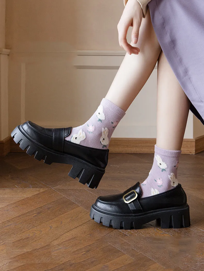 6 pairs of purple rabbit cotton mid-calf socks