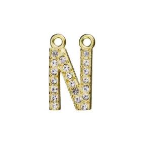 Alphabet Pendant, Letter 'N' with 2 Rings 12.5mm, Gold Finish (1 Piece)