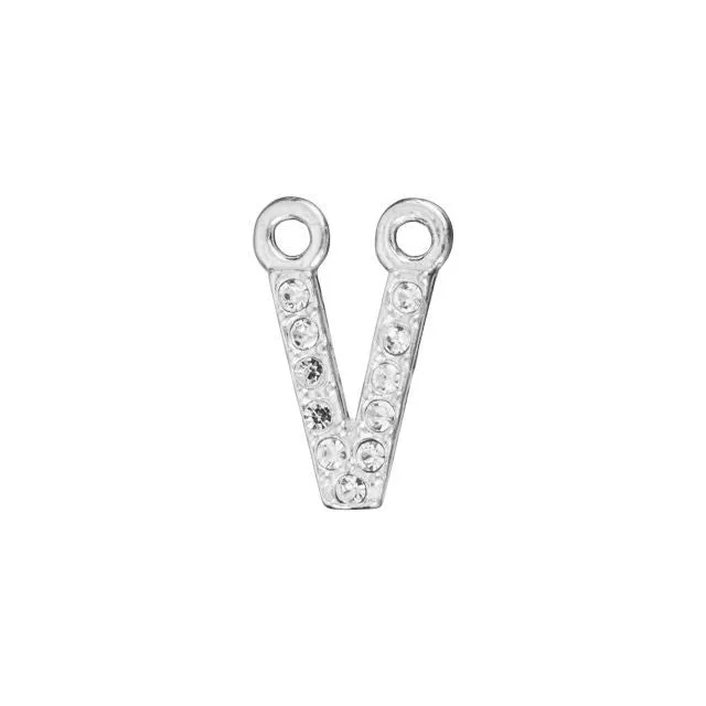 Alphabet Pendant, Letter 'V' with 2 Rings 7mm, Sterling Silver (1 Piece)