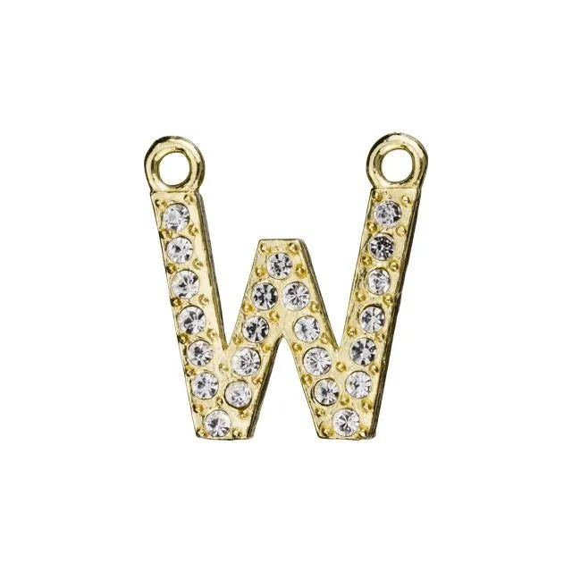 Alphabet Pendant, Letter 'W' with 2 Rings 12.5mm, Gold Finish (1 Piece)