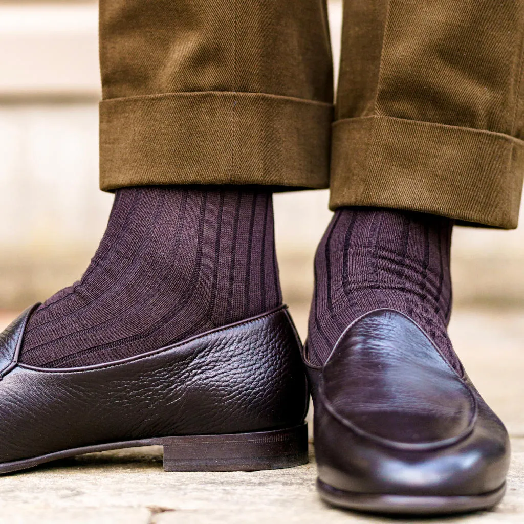 Brown Cotton Mid Calf Dress Socks