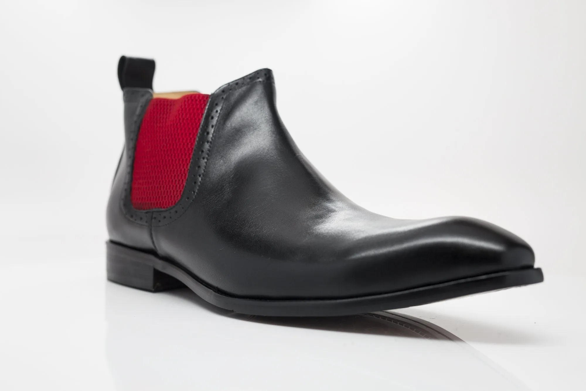 Burnished Calfskin Slip-On Boot Black/Red