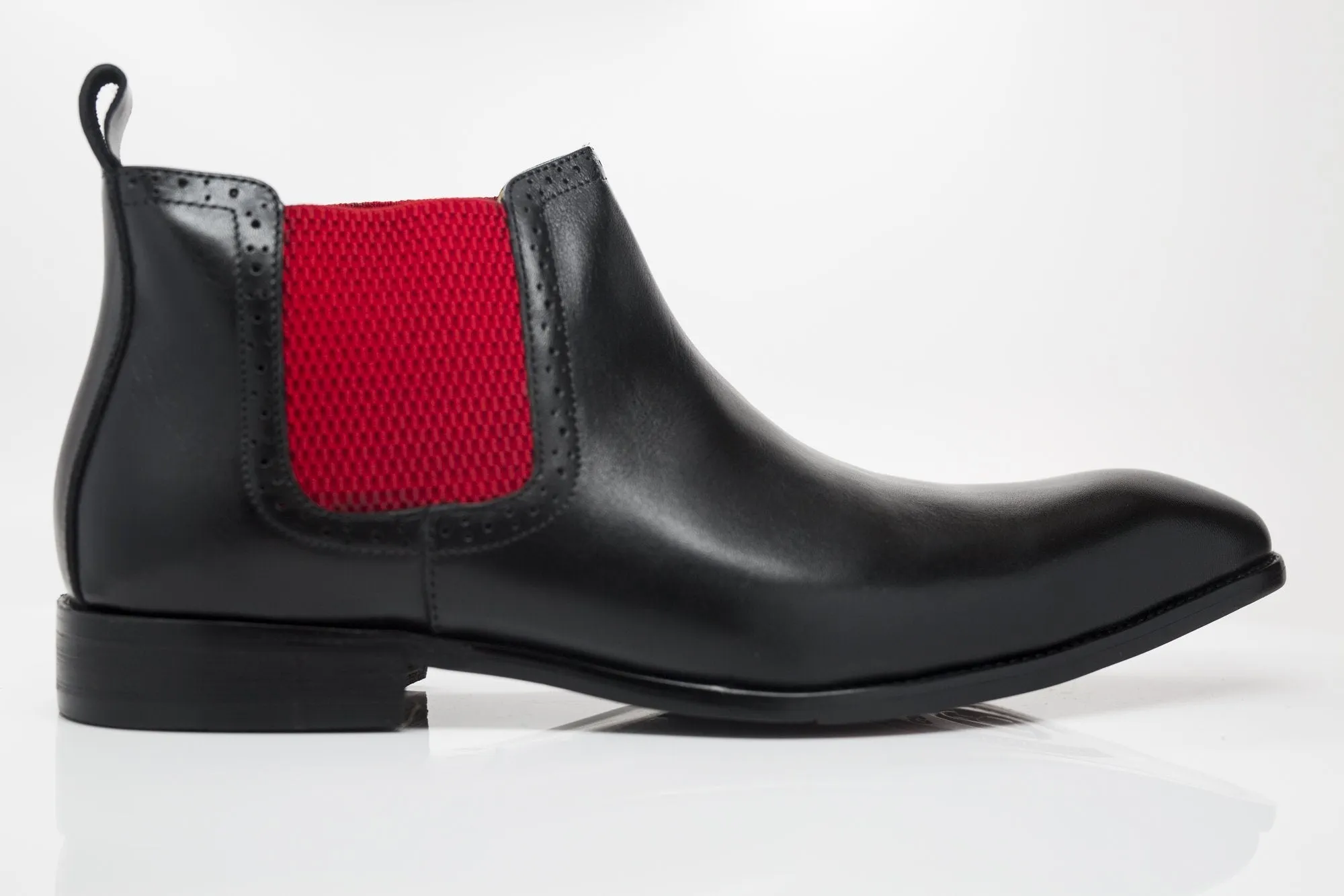 Burnished Calfskin Slip-On Boot Black/Red