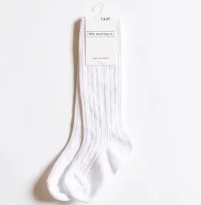 Cable Knit Knee High Socks - White