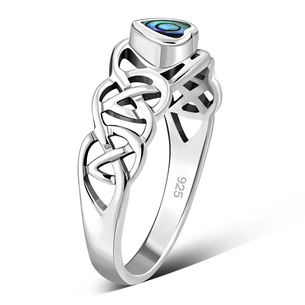 Celtic Knot Abalone Shell Heart Silver Ring