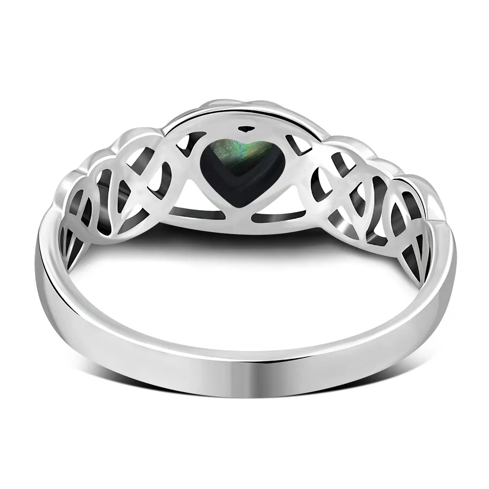 Celtic Knot Abalone Shell Heart Silver Ring
