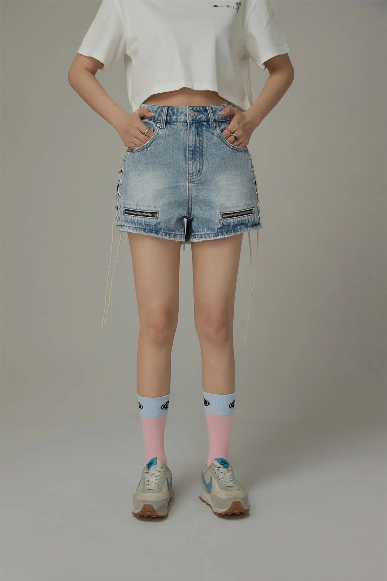 Chuu Lettering Color Band High Socks
