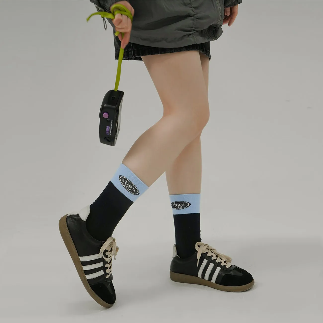 Chuu Lettering Color Band High Socks
