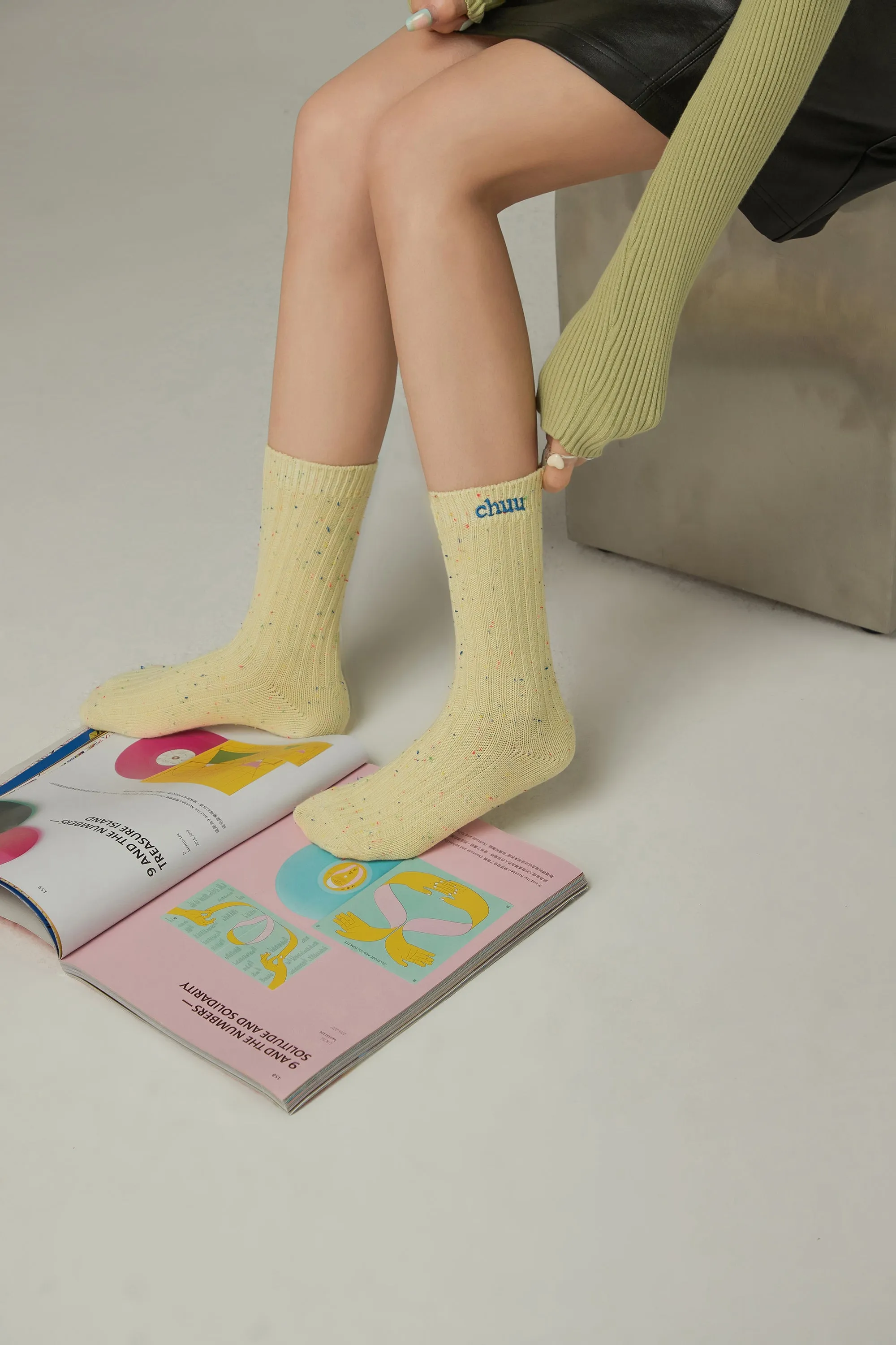Colored Ribbed High Socks