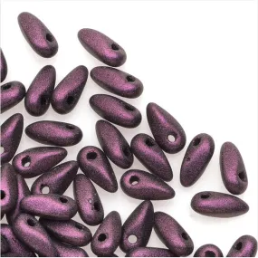 Czech Glass Mini Dagger Beads, 2.5x6mm, 10 Gram Tube, Metallic Suede - Pink