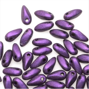 Czech Glass Mini Dagger Beads, 2.5x6mm, 10 Gram Tube, Metallic Suede - Purple