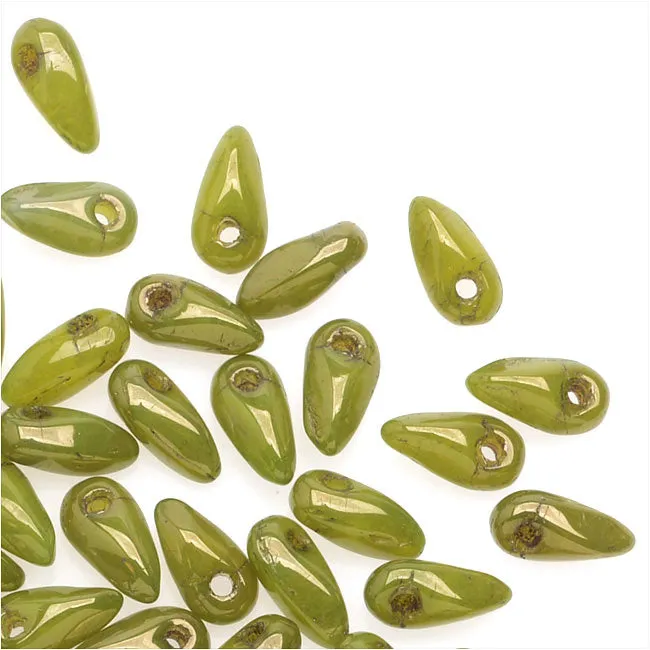 Czech Glass Mini Dagger Beads, 2.5x6mm, 10 Gram Tube, Silversheen - Chartreuse