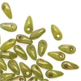 Czech Glass Mini Dagger Beads, 2.5x6mm, 10 Gram Tube, Silversheen - Chartreuse