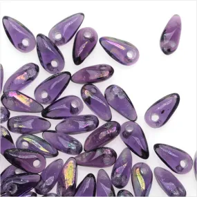 Czech Glass Mini Dagger Beads, 2.5x6mm, 10 Gram Tube, Tanzanite - Iris