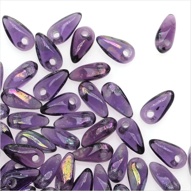 Czech Glass Mini Dagger Beads, 2.5x6mm, 10 Gram Tube, Tanzanite - Iris