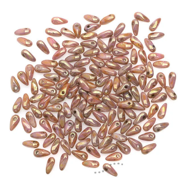 Czech Glass Mini Dagger Beads, 2.5x6mm, Luster - Opaque Rose/Gold Topaz (10 Gram Tube)