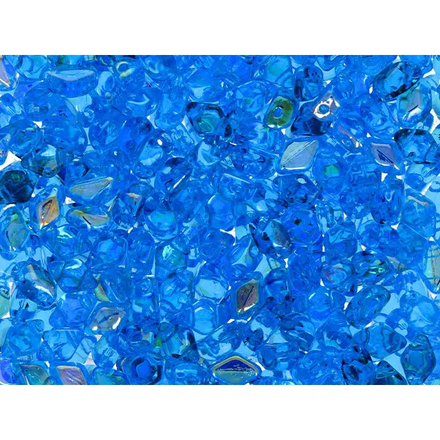 Czech Glass Mini GemDuo, 2-Hole Diamond Shaped Beads 6x4mm, Aquamarine AB (2.5" Tube)