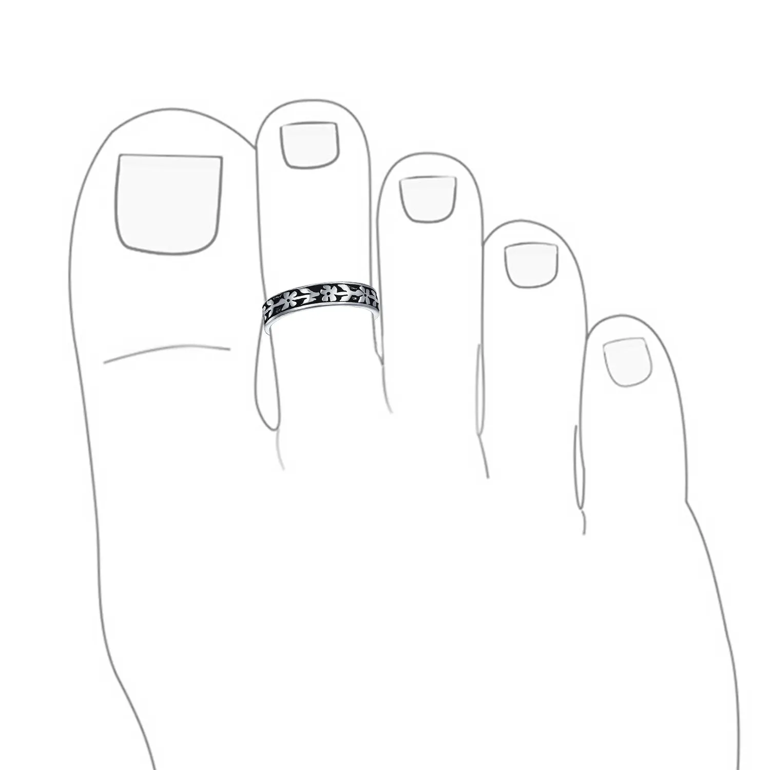 d Mid Finger Flowers Vine Leaf Midi Toe Ring Western Jewelry Silver