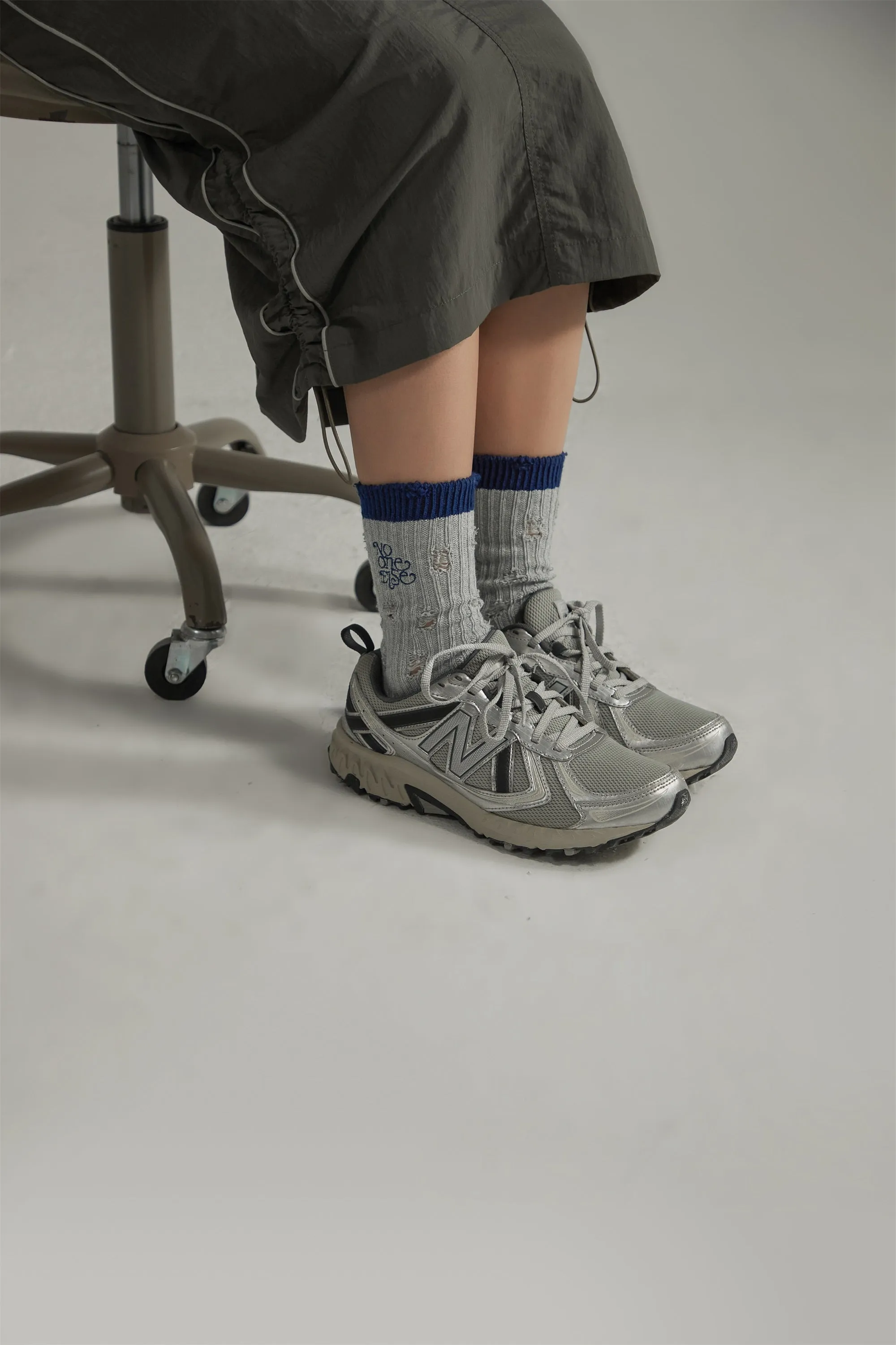 Distressed Embroidered Color High Socks