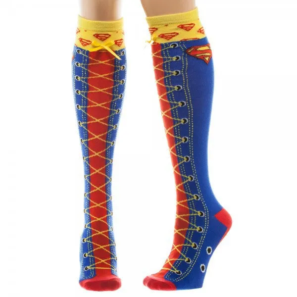 Faux Lace Up Superman Knee High Socks (Women's)