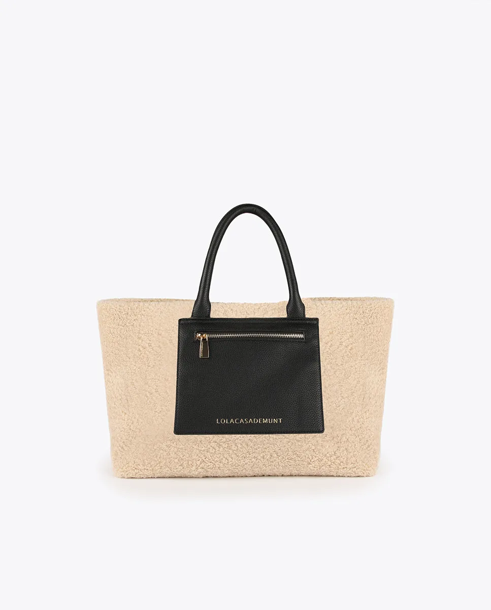 Faux shearling tote bag