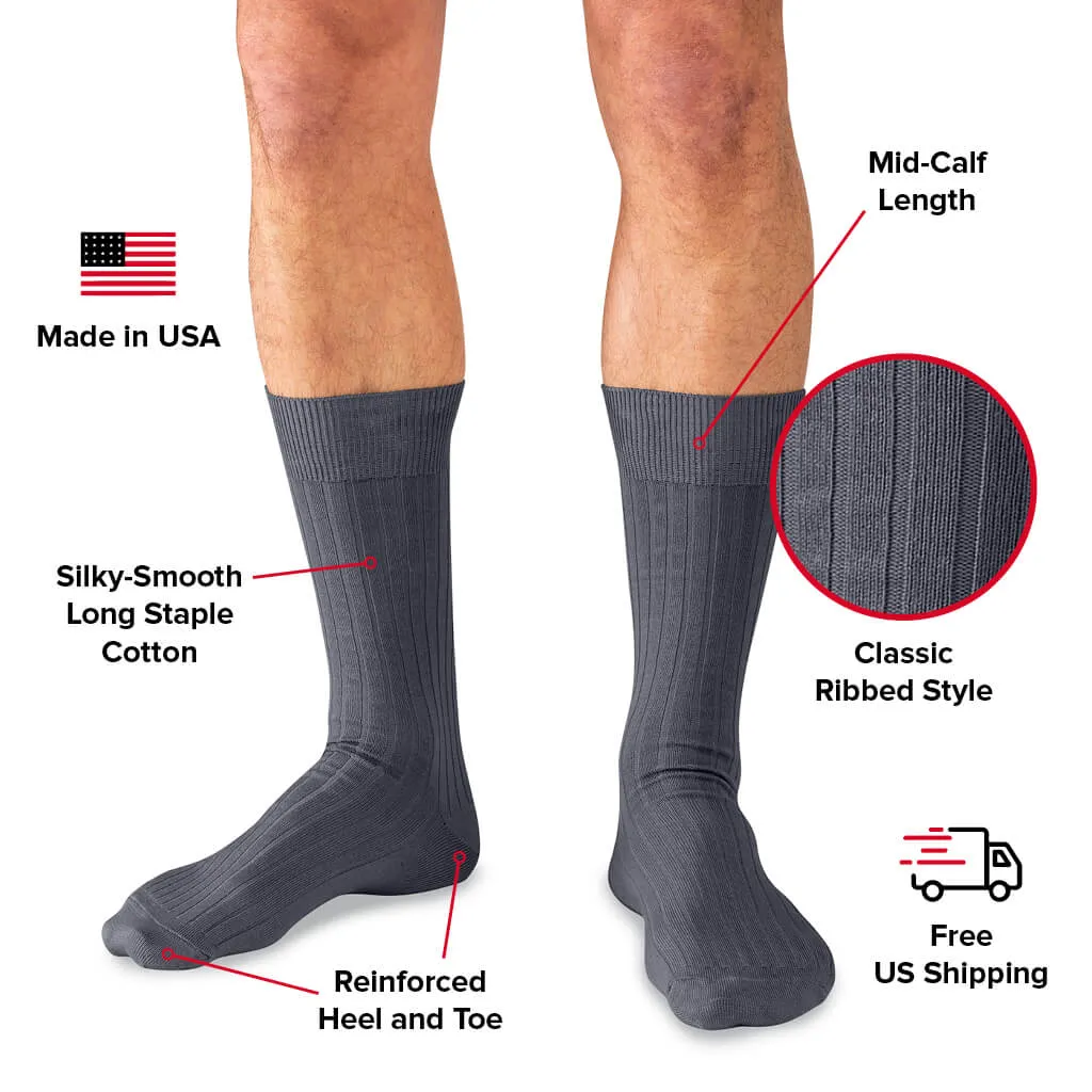 Grey Cotton Mid Calf Dress Socks