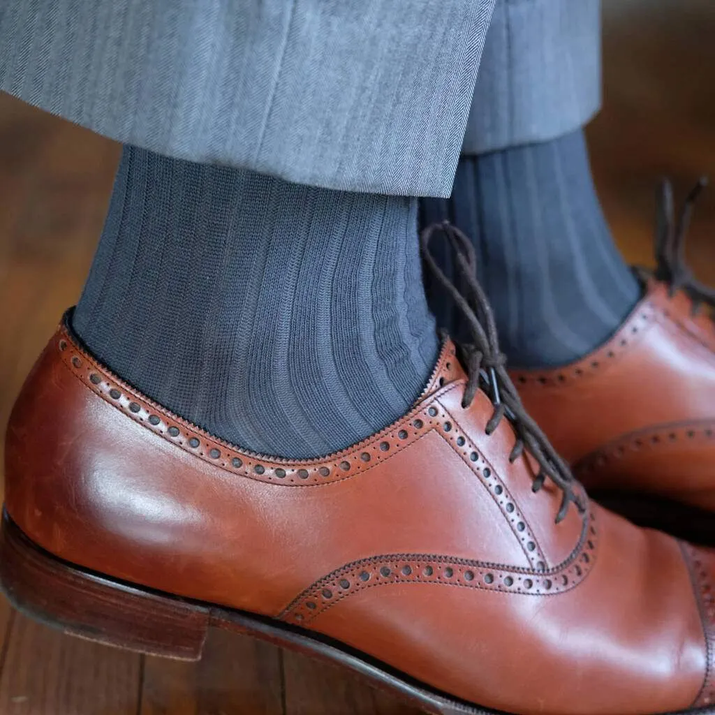 Grey Cotton Mid Calf Dress Socks