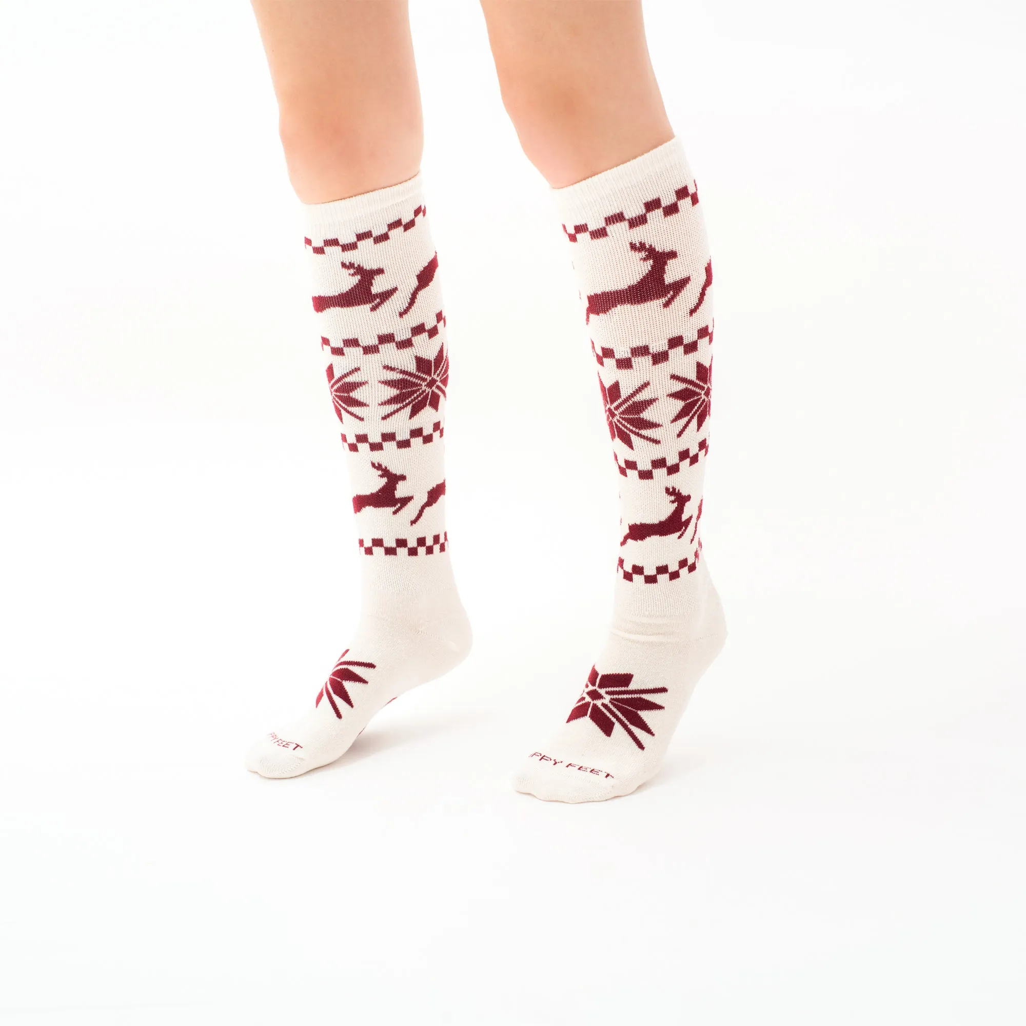 Knee High Nordic Reindeer - Winter White