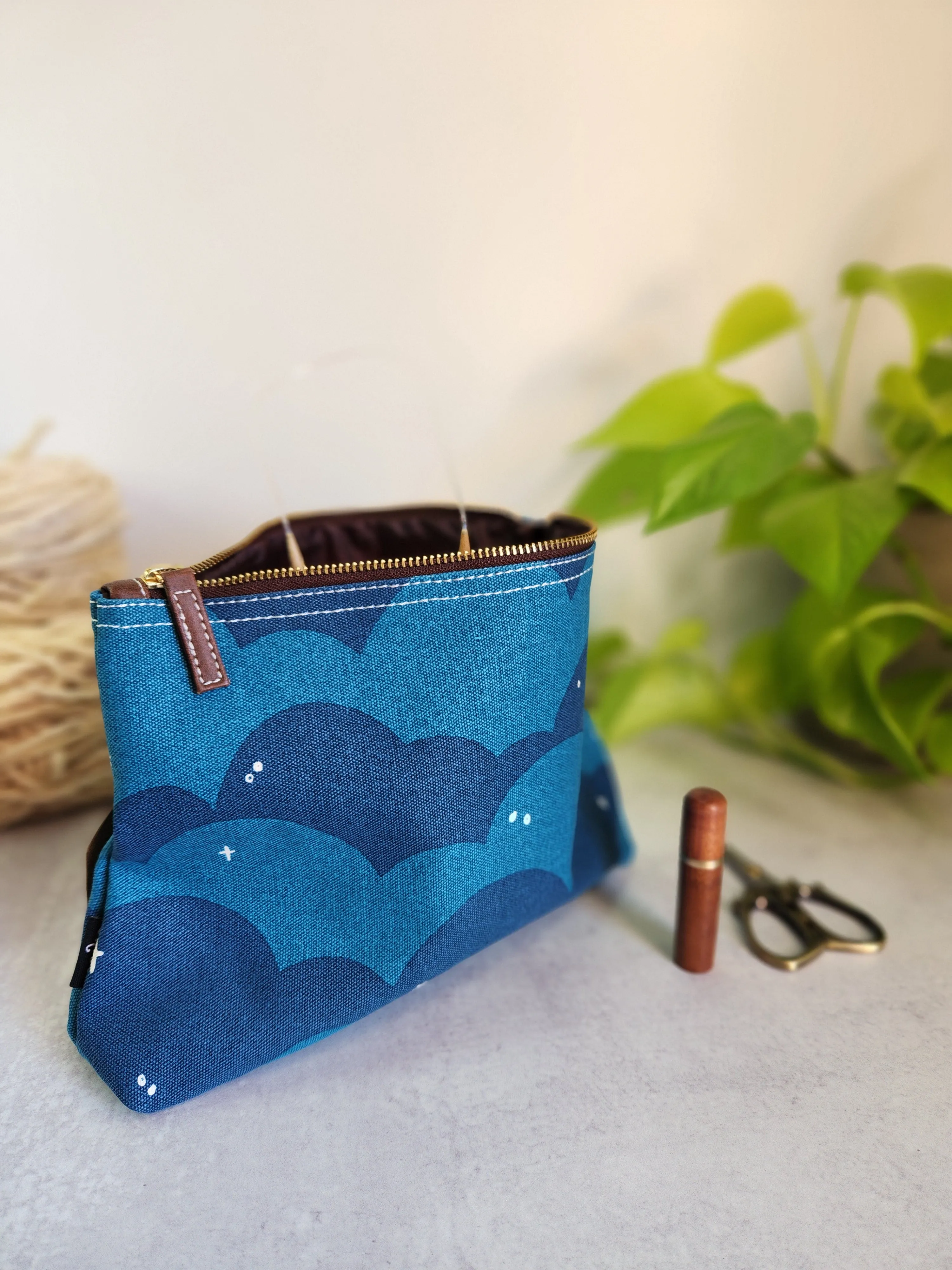 Knitting Project Bag, Large Zipper Pouch, Plaka