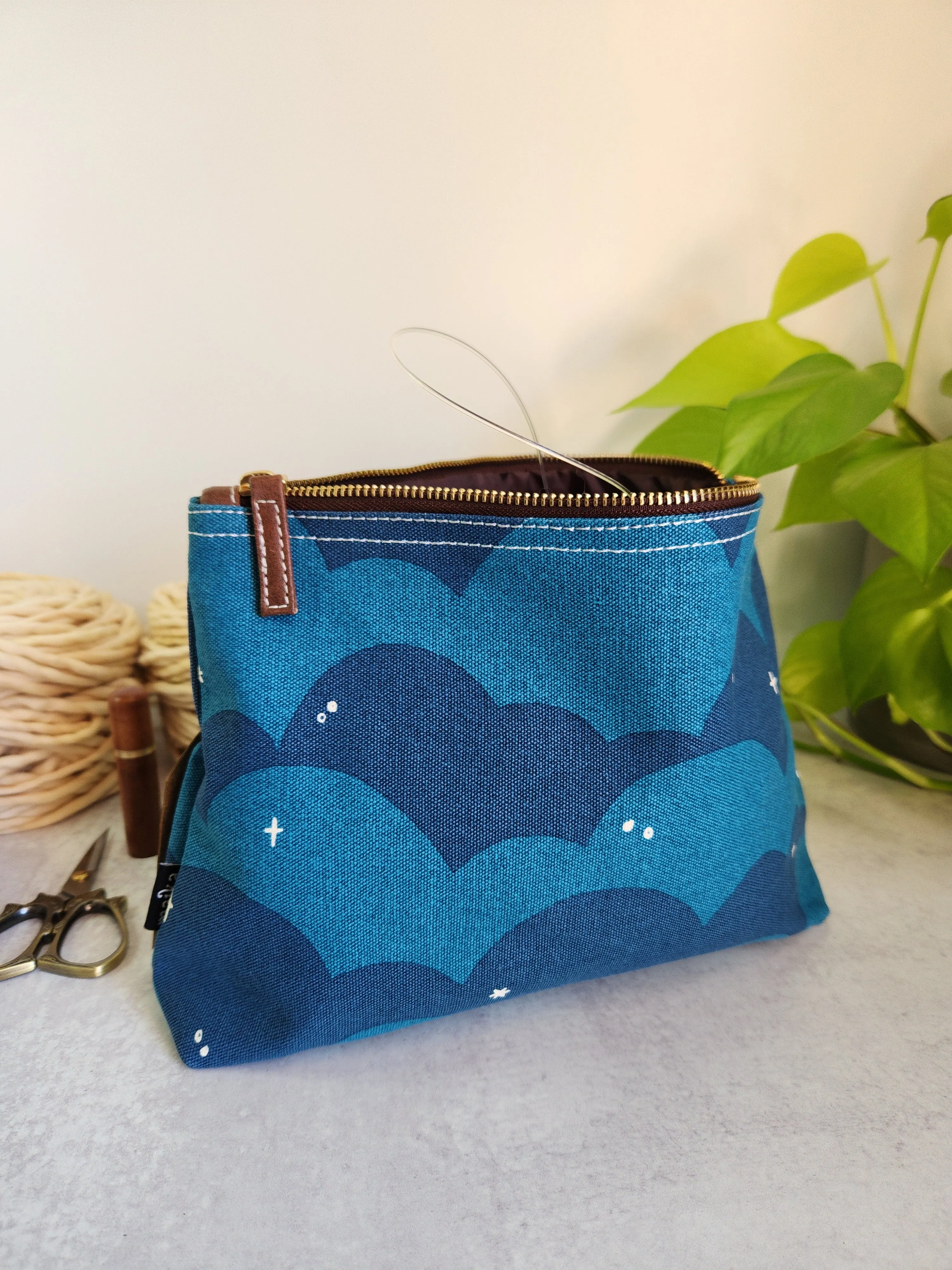 Knitting Project Bag, Large Zipper Pouch, Plaka