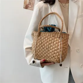 Ladies Woven Straw Bag Handmade Paper rope Woven Handbag Fashion Popular Round Square Holiday Beach Bag New Khaki Shoulder Bag