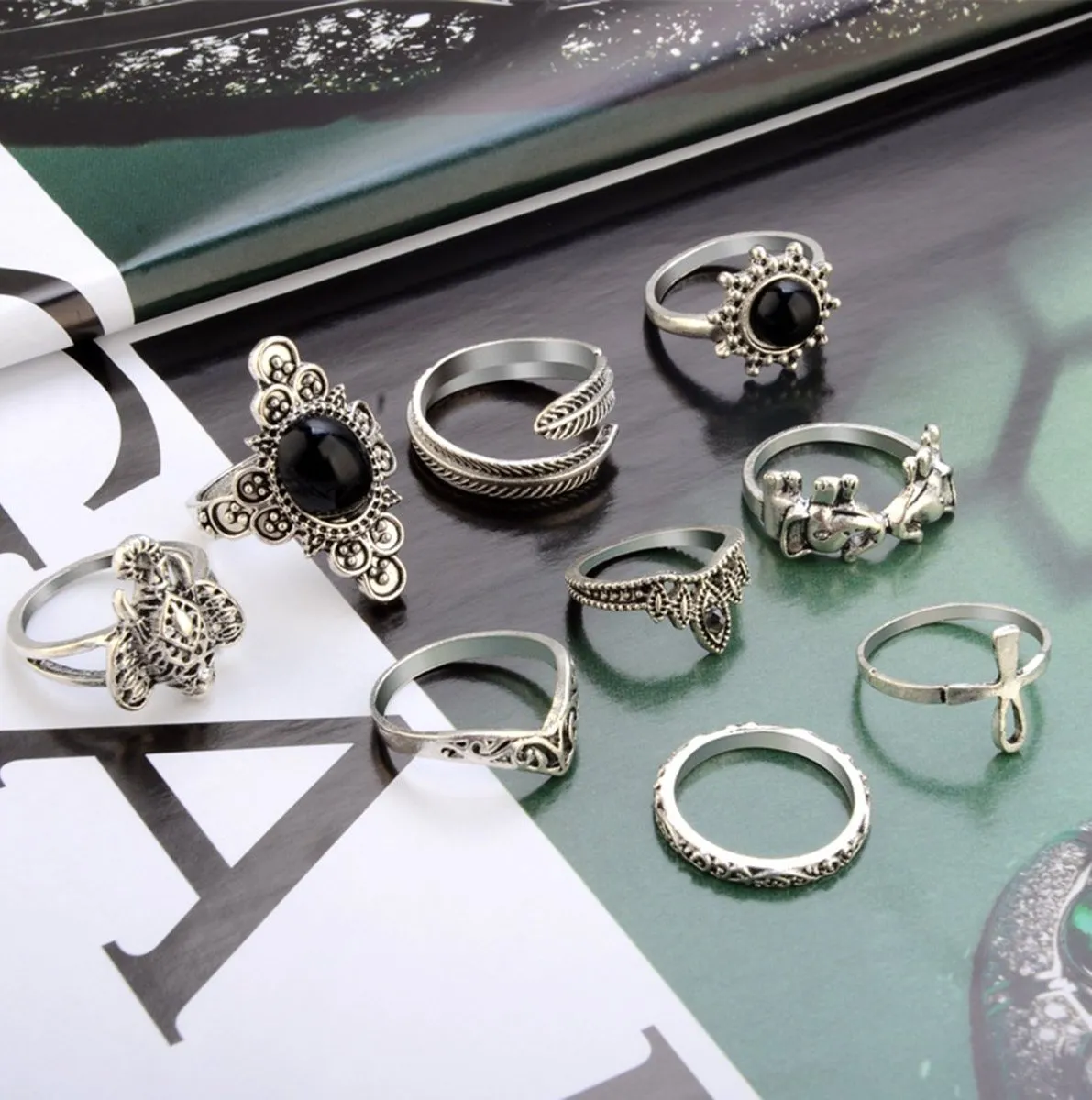 Passage to India Boho Midi-Knuckle Rings Set of 9