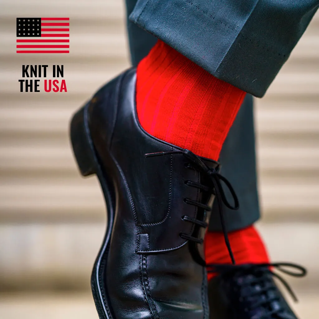 Red Merino Wool Mid Calf Dress Socks