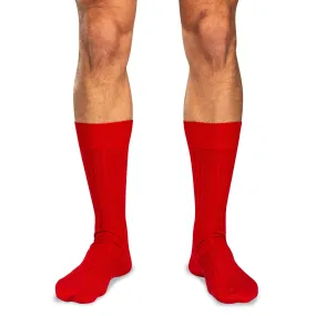 Red Merino Wool Mid Calf Dress Socks