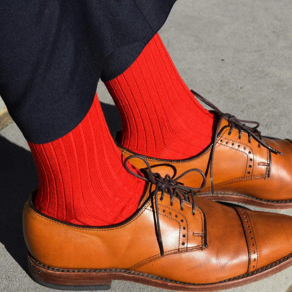 Red Merino Wool Mid Calf Dress Socks