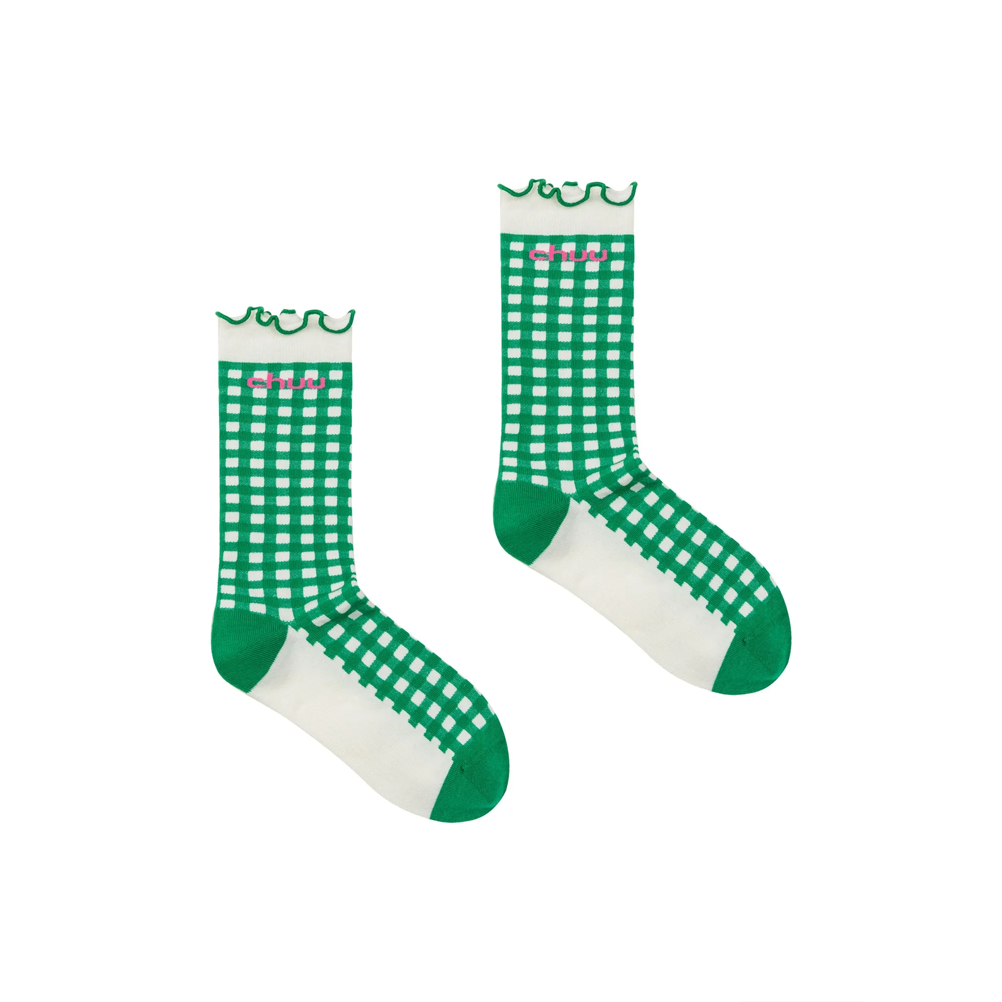 Ruffled Color Check High Socks