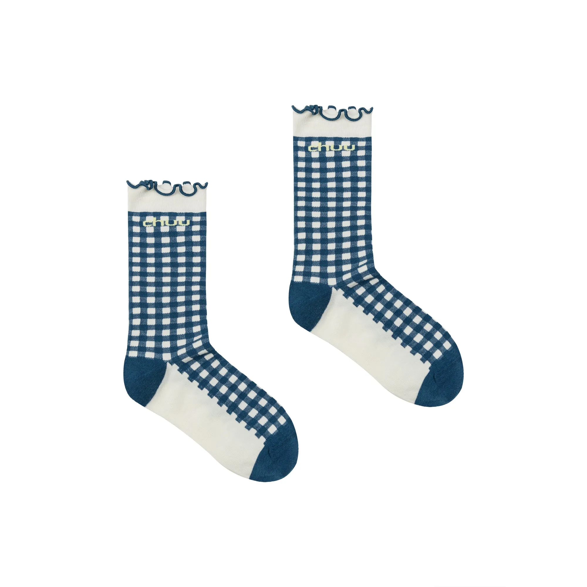 Ruffled Color Check High Socks