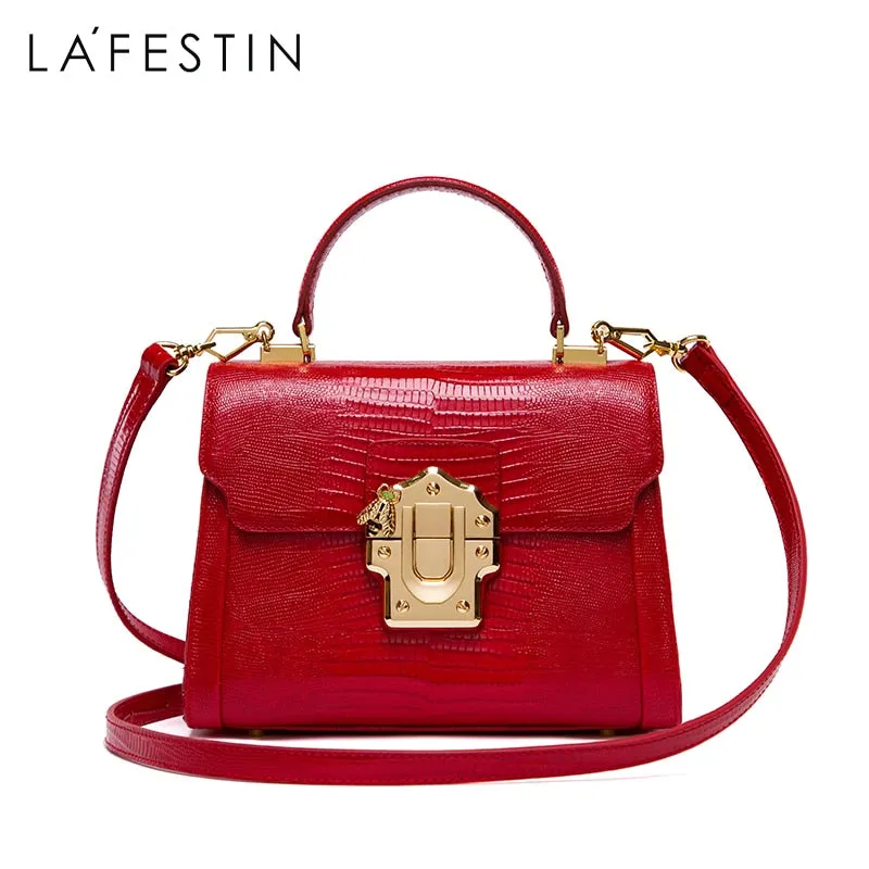 Serpentine Lock Handbag Split Leather