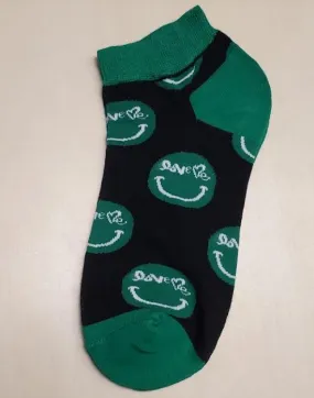 SF102 Black Green Love Me Smiley Face Low Cut Socks