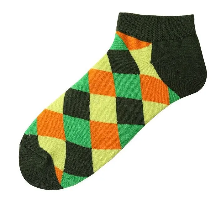 SF1037 Green Orange Yellow Squares Low Cut Socks