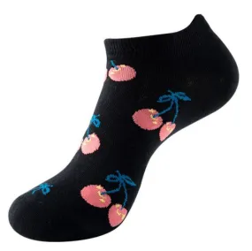  SF1287 Black Pink Cherries Low Cut Socks