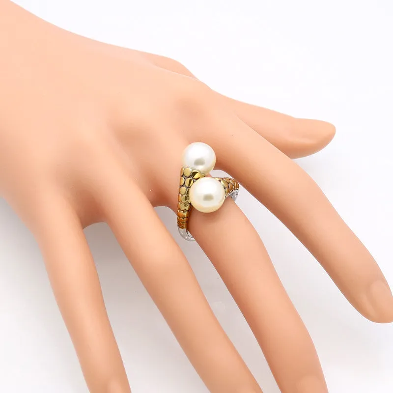Spring New Arrival Hot High Quality Stainless Steel Vintage Fashion Double Pearl Ring Gold Plated For Women Party Jewelry