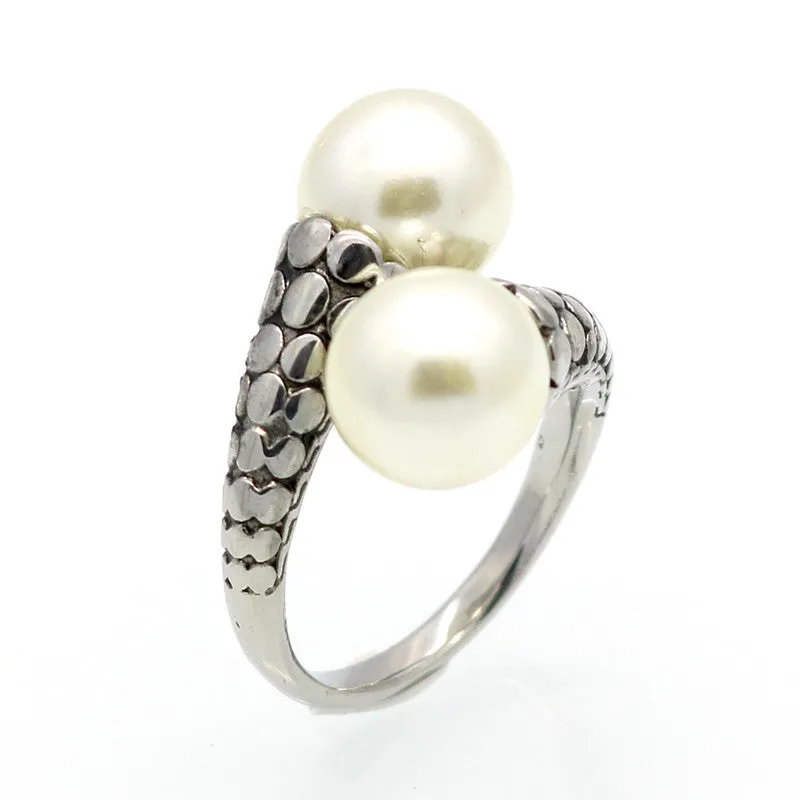 Spring New Arrival Hot High Quality Stainless Steel Vintage Fashion Double Pearl Ring Gold Plated For Women Party Jewelry