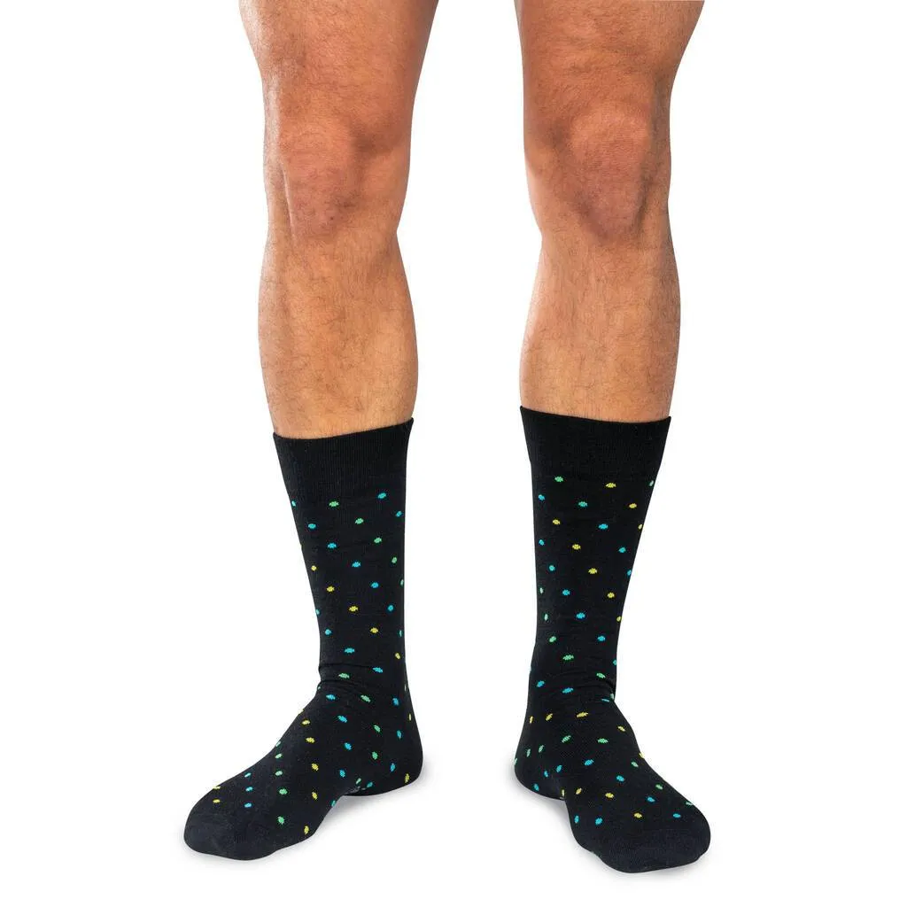 Tri-Color Dots on Black Merino Wool Mid-Calf Dress Socks