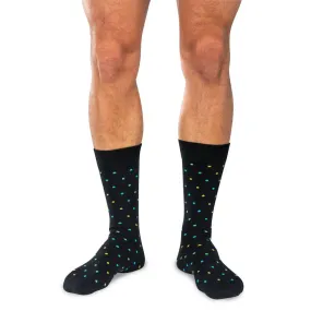 Tri-Color Dots on Black Merino Wool Mid-Calf Dress Socks