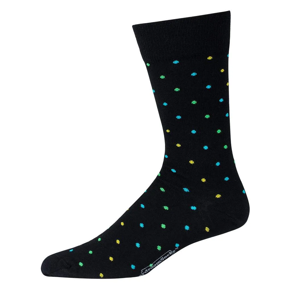 Tri-Color Dots on Black Merino Wool Mid-Calf Dress Socks