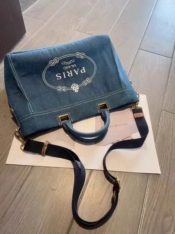 UAKISS  -  Fashion Denim Pouch Shoulder Bag Female Crossbody Handbag Blue Jeans Cotton Luxury Totes Designer Bags Women Purse paris emboida