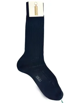 Zilli Socks Dark Navy Ribbed - US 12/ EUR 46 Mid Calf Men Socks SALE